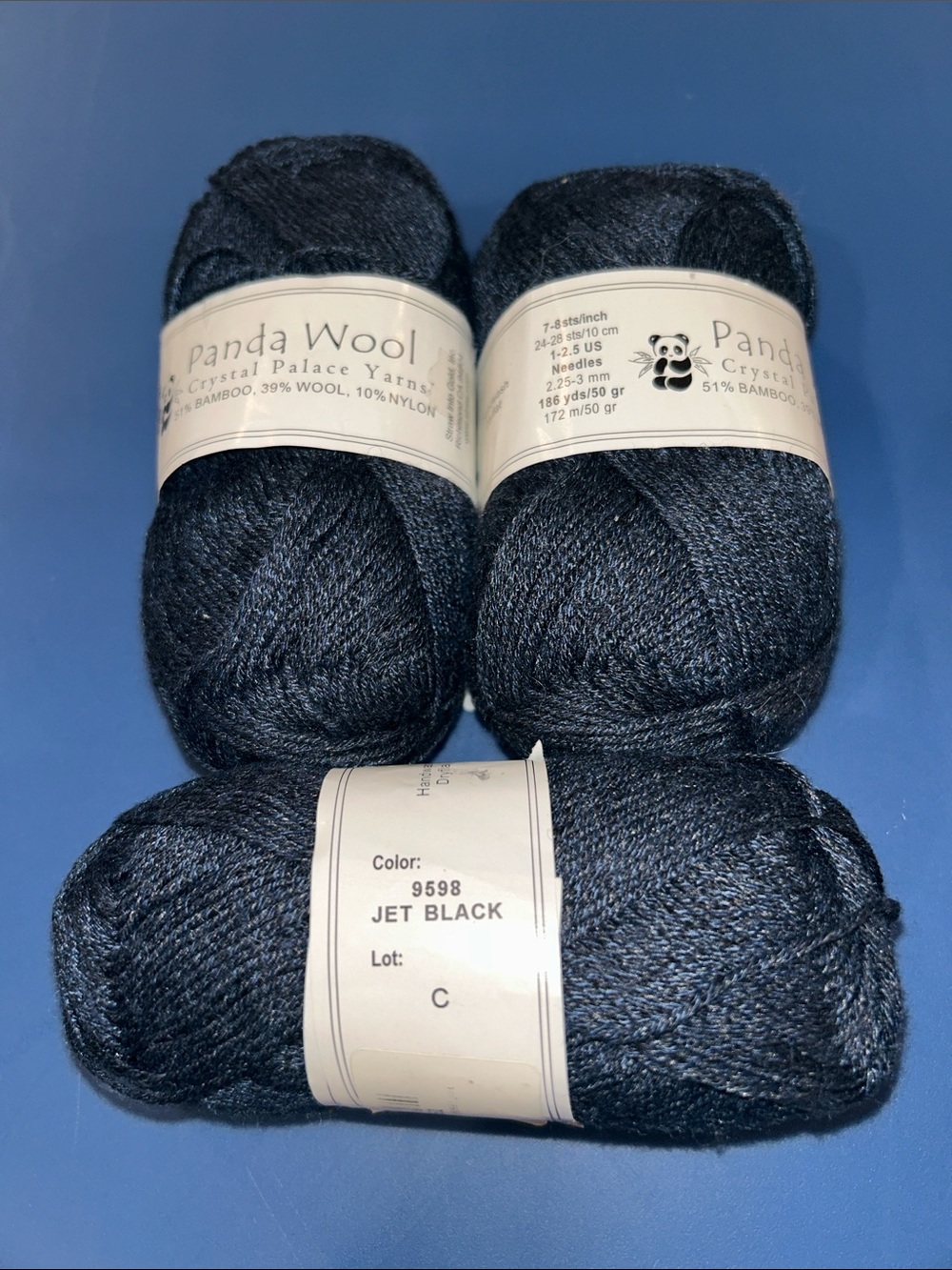 Crystal Palace Panda Wool Jet Black Yarn - 3 Skeins